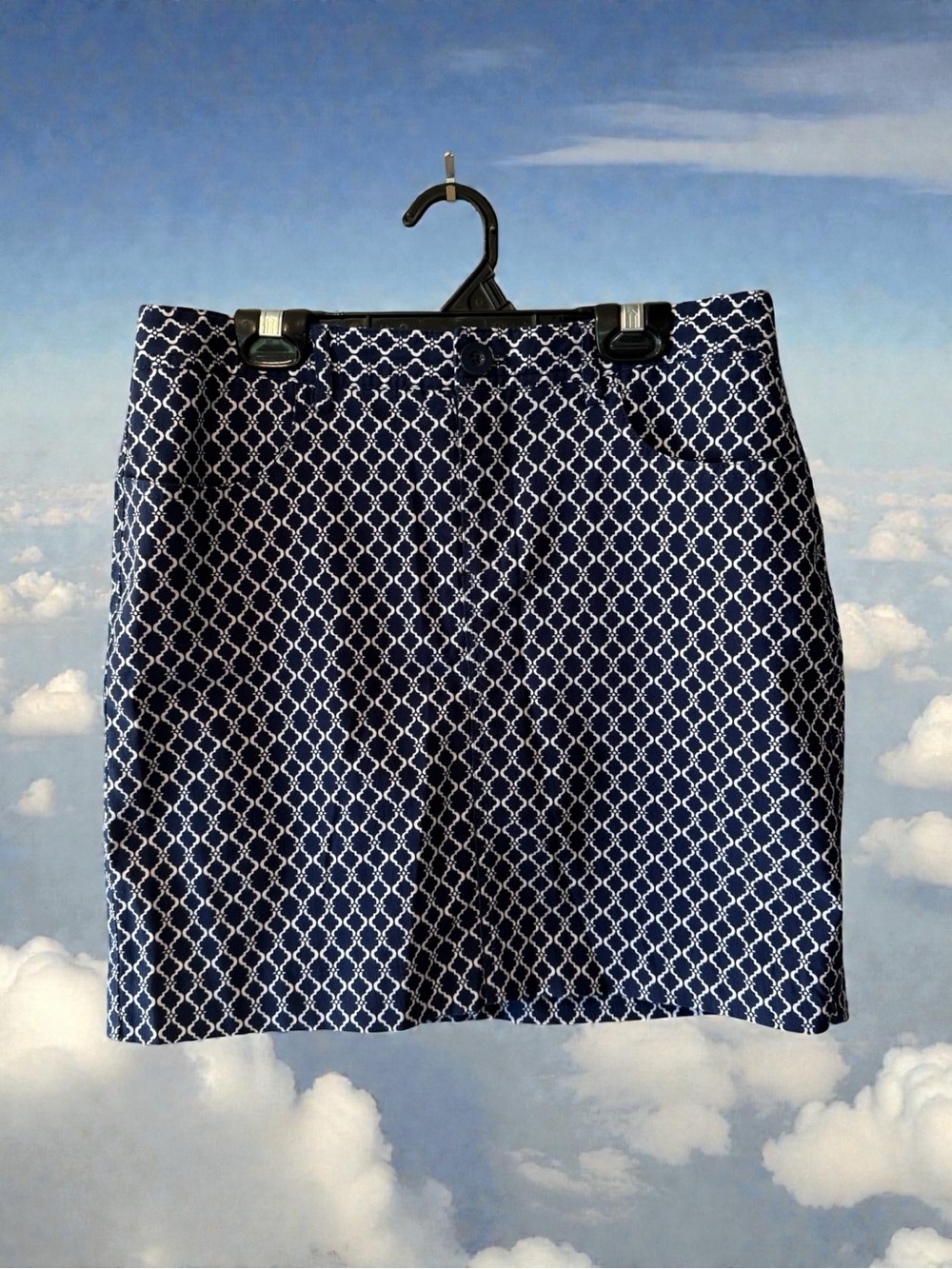 Mario Serrani Navy & White Geometric Lattice Print Skort